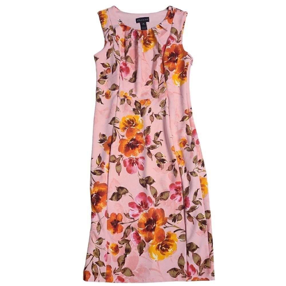 Stella & Julie Pink & Orange Floral Strapless Straight Shift Dress Size 10